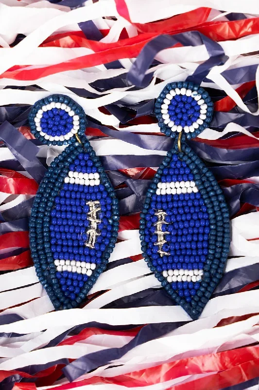 Drop Earrings with Textured Surface -Win The Fight Blue and White Football Earrings