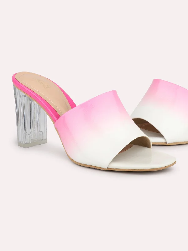 Elegant sandals for women with beaded straps and platform heels for special occasions-Women White & Pink-Coloured Printed Block Heels