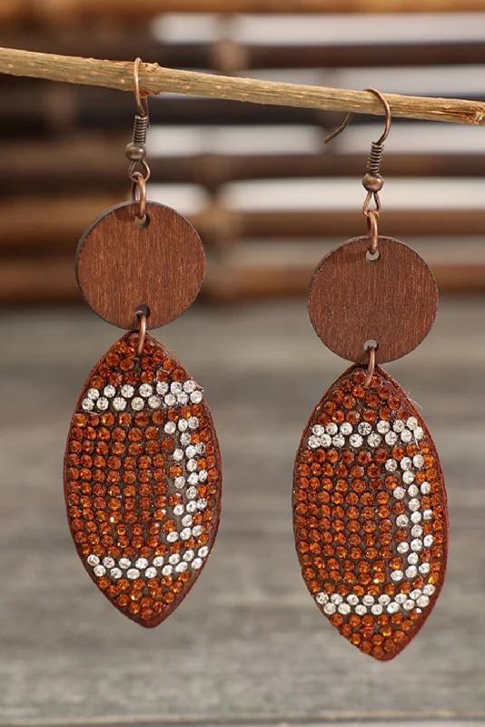 Drop Earrings for Shopping Trip -Rhinestone Football Dangle Earrings