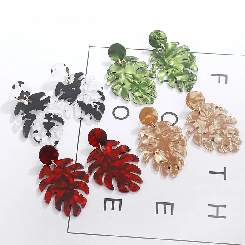 Drop Earrings for Party Look -Wholesale Leaf Shaped Acrylic Acetate Earrings