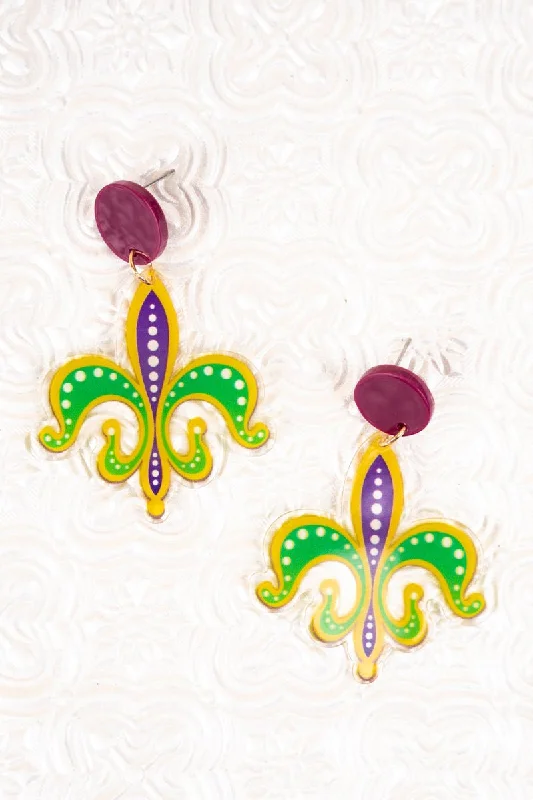 Indian Drop Earrings with Intricacy -Mardi Gras Memories Goldtone Earrings