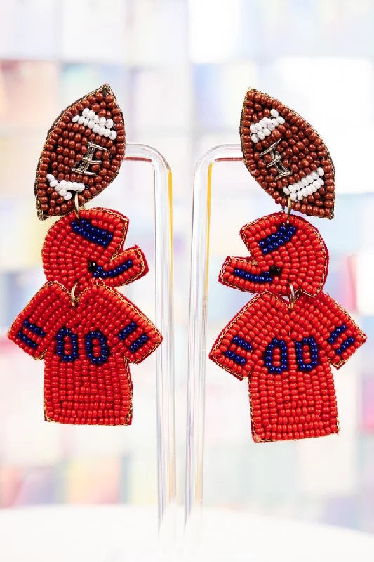 Gothic Drop Earrings with Dark Tone -Blue and Red Gameday Ready Seed Bead Earrings