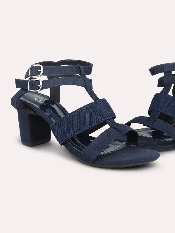 Stylish sandals for women with metallic accents and sleek, minimalist style-Women Navy Black Suede Block Heels