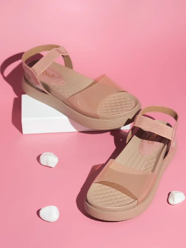 Stylish sandals for women with unique buckle details and flat design-Women Peach Wedge Heels