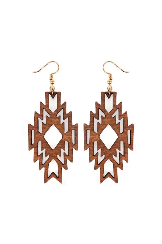 African Drop Earrings with Culture -Viola Brown Wood Aztec Diamond Earrings