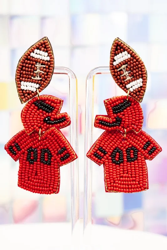 Minimalist Drop Earrings with Simplicity -Red and Black Gameday Ready Seed Bead Earrings