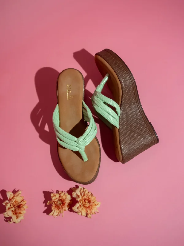 Stylish sandals for men with leather straps and durable rubber soles-Women Green Open Toe Wedges Heels