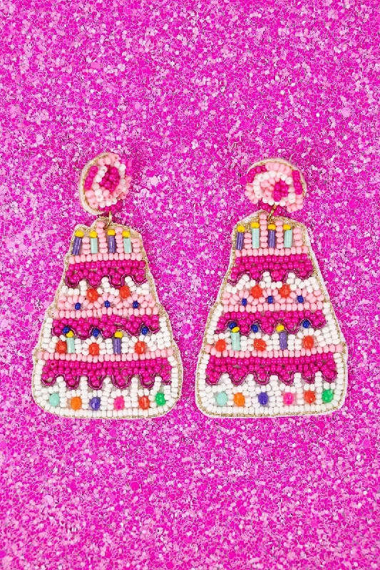 Drop Earrings for Christmas Party -SALE! Just Have The Cake Pink Seed Bead Earrings