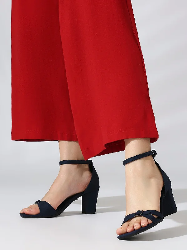 Trendy sandals for women with gladiator style and buckle details for flair-Women Navy Textured Block Heels With Ankle Loop