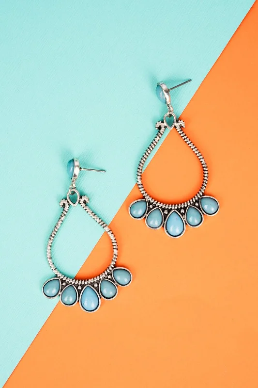 Drop Earrings for Wellness Routine -SALE! Crest Creek Turquoise and Silvertone Teardrop Earrings