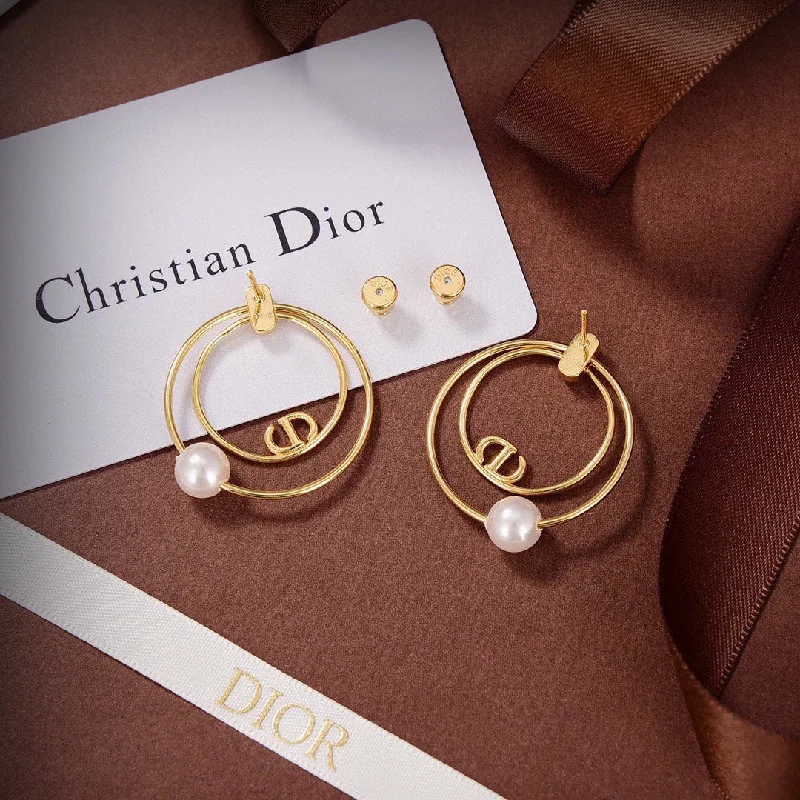 Studded Drop Earrings with Gemstones -New DIOR Gold Circled Pearl Earrings EHA82