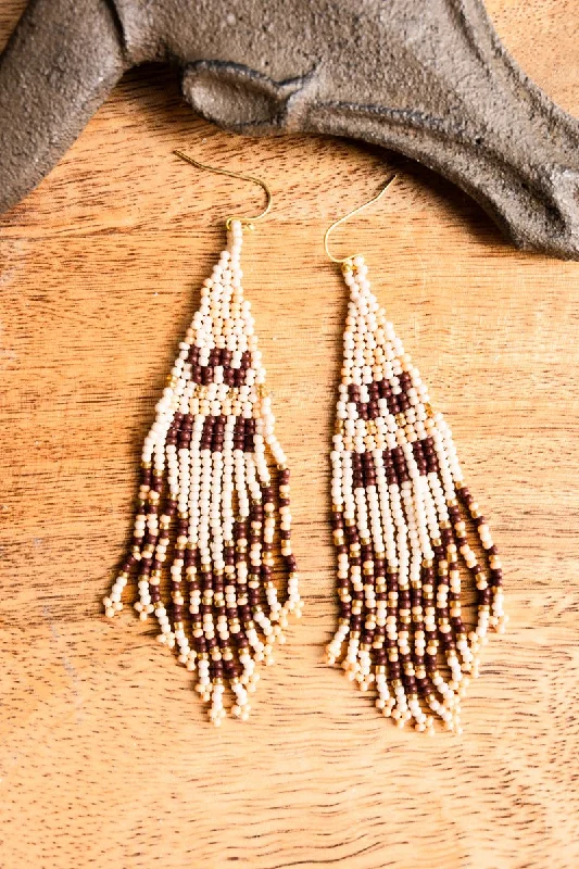 Drop Earrings for Graduation Day -SALE! Big Horn Canyon Ivory Seed Bead Fringe Earrings