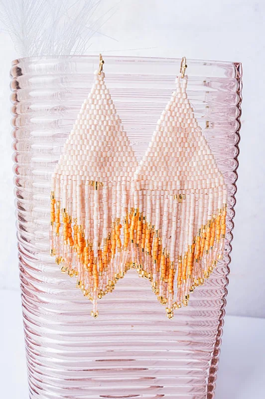 Indian Drop Earrings with Intricacy -SALE! Make Your Move Peach Seed Bead Fringe Earrings