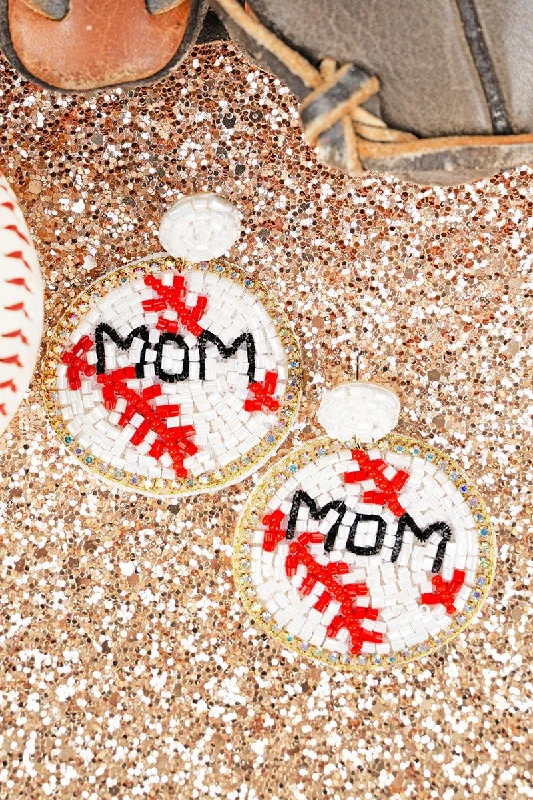 Drop Earrings with Embossed Patterns -Rhinestone Baseball 'Mom' Seed Bead Earrings