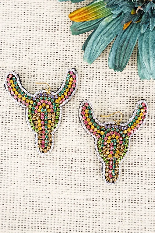 Drop Earrings with Leaf Motifs -SALE! Light Multi-Color Crystal Stripe Steer Earrings