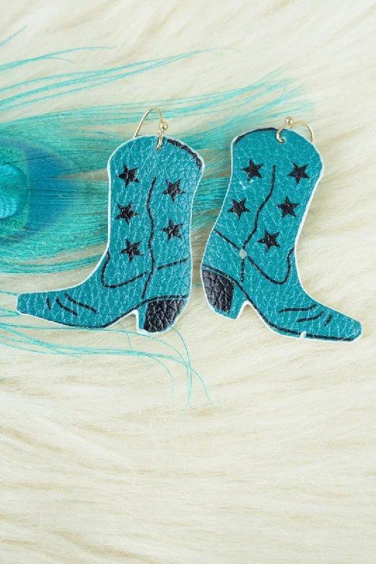 Drop Earrings for Gym Workout -SALE! Black And Turquoise Star Boot Earrings