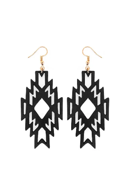 Hypoallergenic Drop Earrings for Sensitive -Viola Black Wood Aztec Diamond Earrings