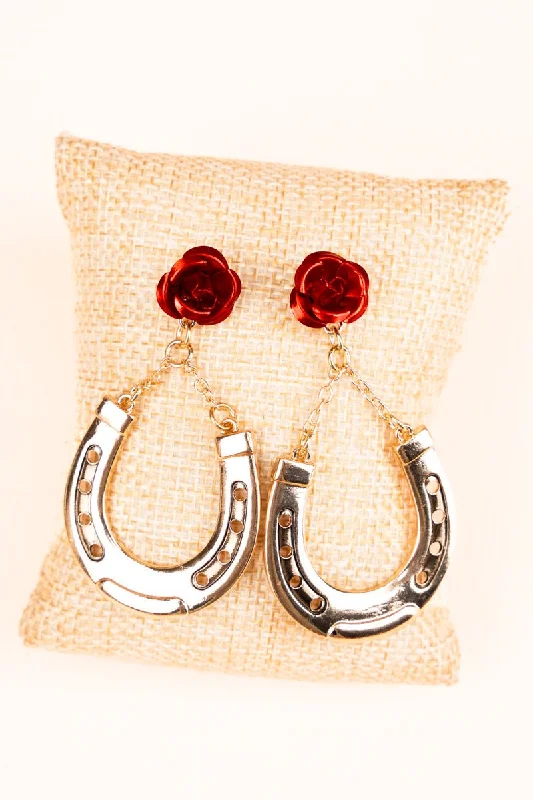 Drop Earrings for Party Look -Goldtone Kentucky Derby Horseshoe Earrings