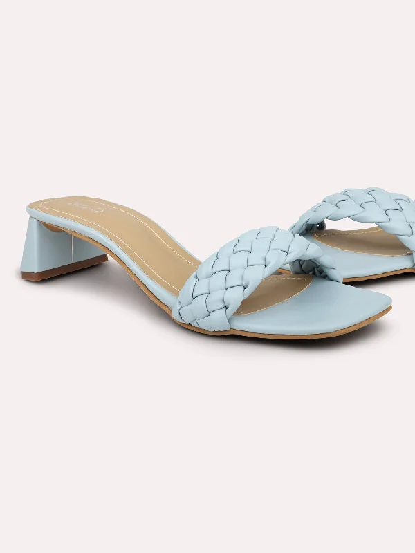 Fashionable sandals for men with athletic-inspired design and lightweight feel-Women Blue Textured Block Heels