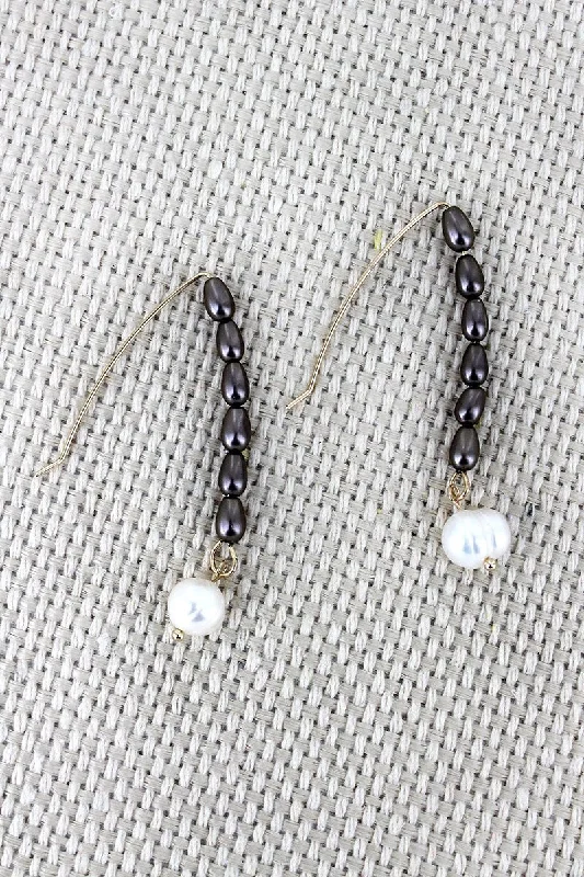 Gemstone Drop Earrings for Color -SALE! Gray Pearl Threader Earrings