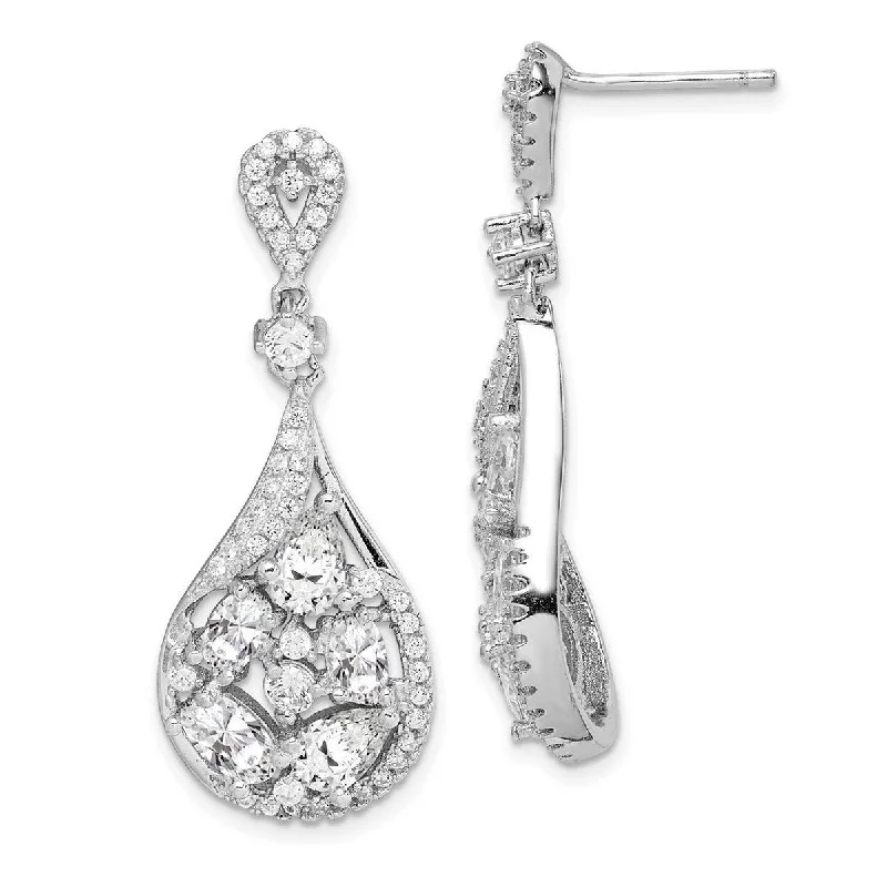 Drop Earrings with Knot Designs -Curata 925 Sterling Silver Rhodium Plated CZ Cubic Zirconia Teardrop Dangle Post Earrings -