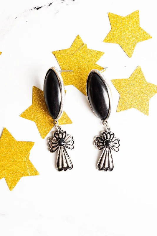 Small Drop Earrings for Delicate -SALE! Black St. Marys Point Cross Earrings