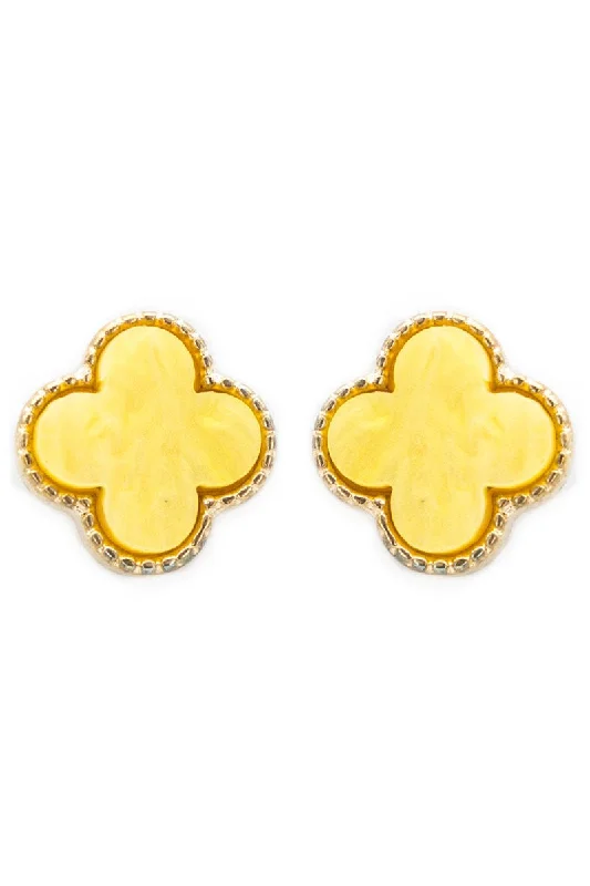 Animal Print Drop Earrings for Fun -Viola Goldtone Trimmed Yellow Shell Quatrefoil Earrings