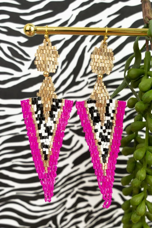 Detachable Drop Earrings with Charms -SALE! On Point Fuchsia Multi Seed Bead Earrings