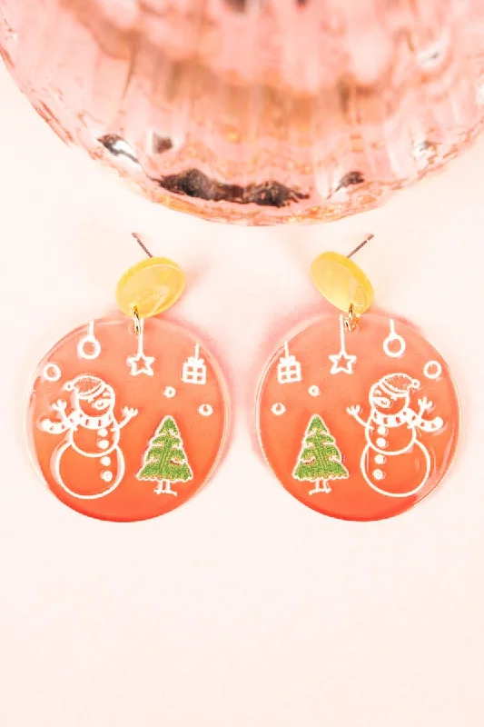 Heavy Duty Drop Earrings for Durability -Viola Orange Snowman Acrylic Earrings