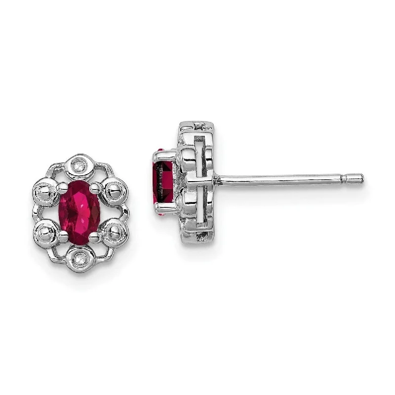 Drop Earrings with Filigree Work -Curata 925 Sterling Silver Polished Open back Post Earrings Created Ruby and Diamond Earrings - 9x7mm Wide