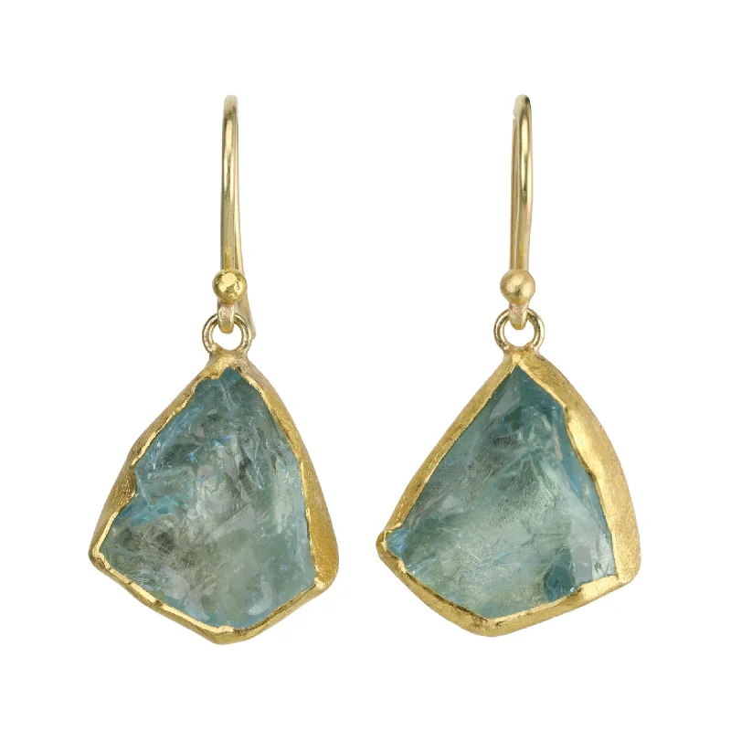 Maximalist Drop Earrings for Bling -22 & 18K Bezel-Set Rough Aquamarine Drop Earrings