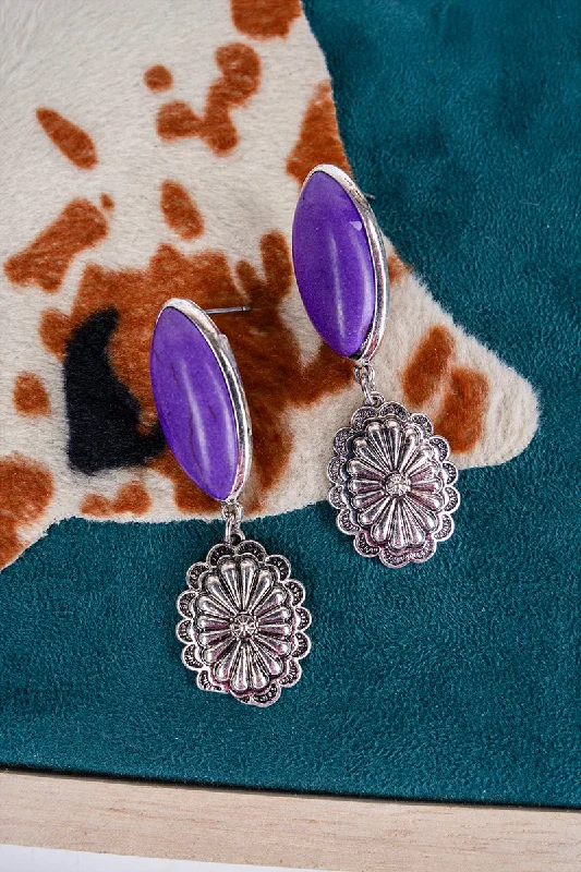 Drop Earrings with Vine Designs -SALE! Purple Libbie Dangle Earrings