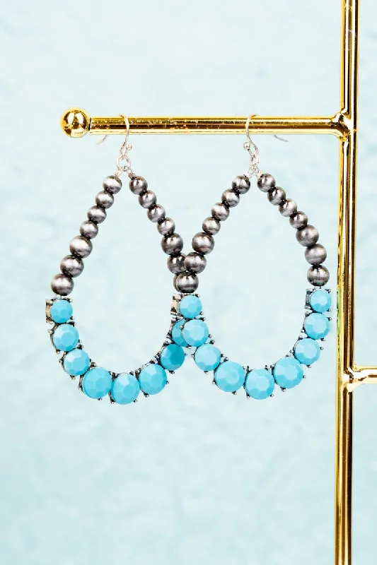 Drop Earrings for Christmas Party -Eyes On You Turquoise Crystal and Silver Pearl Teardrop Earrings