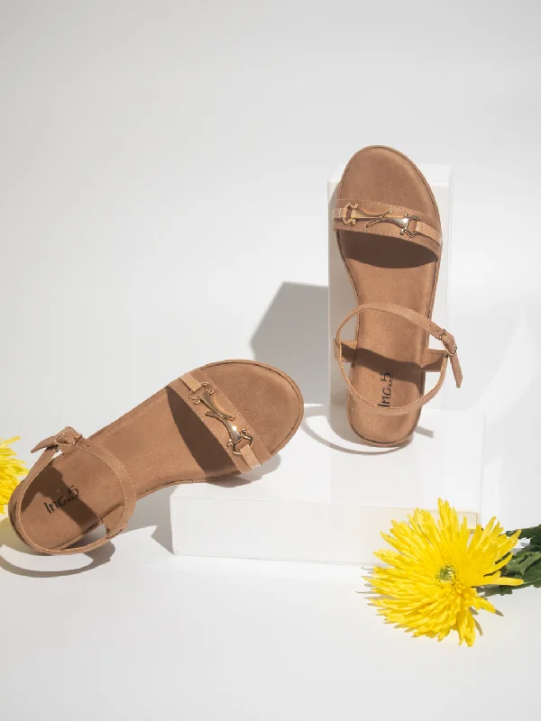 Comfortable sandals for men with slip-resistant soles and adjustable straps for comfort-Women Dark Beige Buckled Wedge Heels