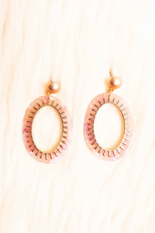 Drop Earrings for Festival Style -SALE! Pink Marble and Matte Goldtone Acrylic Earrings