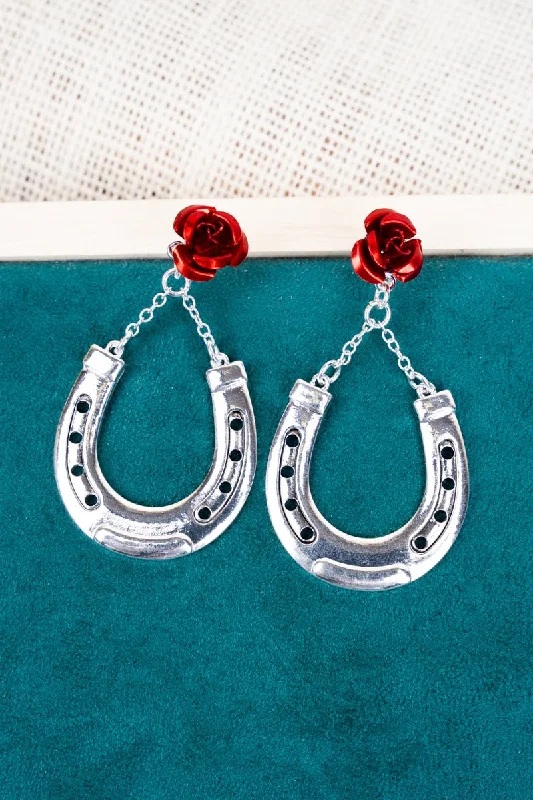 Crystal and Pearl Drop Earrings for Glamour -Silvertone Kentucky Derby Horseshoe Earrings