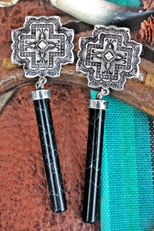 Drop Earrings for Office Wear -SALE! Black Spirit Falls Cross Earrings