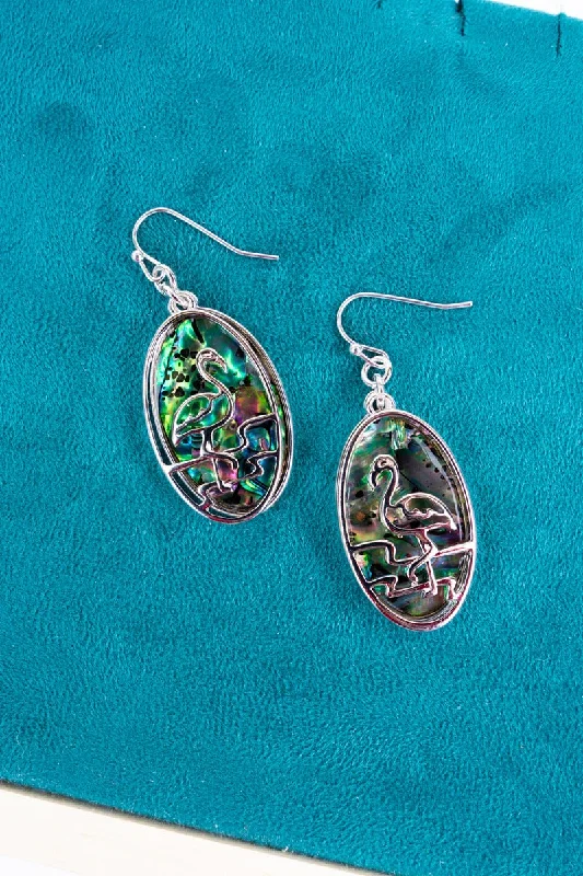 Drop Earrings for Wellness Routine -SALE! Sarina Beach Abalone Flamingo Oval Earrings