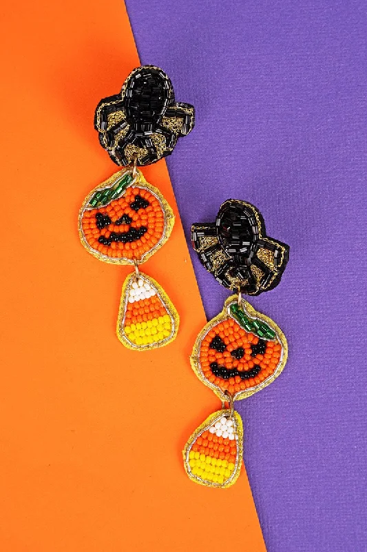 Drop Earrings with Crown Designs -SALE! Night Of Fright Seed Bead Earrings