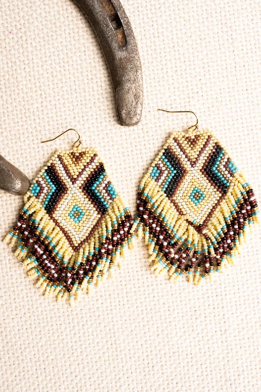 Bohemian Drop Earrings with Tassels -SALE! Big River Canyon Ivory Seed Bead Fringe Earrings