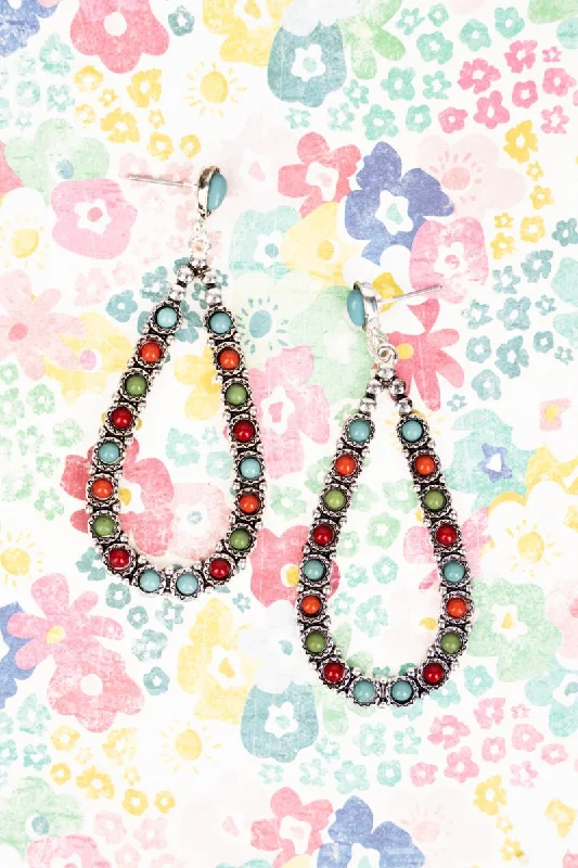 Drop Earrings with Keyhole Designs -SALE! Multi-Color Ribbon Falls Teardrop Earrings