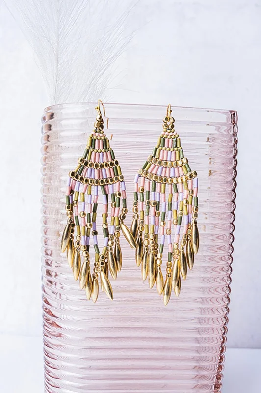 Drop Earrings for Anniversary -SALE! Golden Touch Natural Seed Bead Fringe Earrings