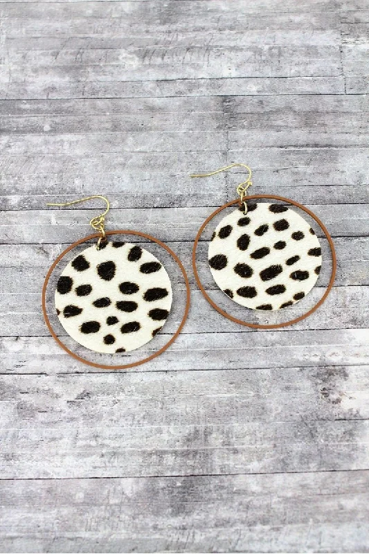 Drop Earrings for Wedding Ceremony -SALE! Ivory Cheetah Double Circle Earrings