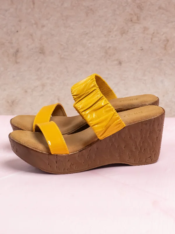 Trendy sandals for men with fabric straps and casual design for laid-back style-Women Mustard Open Toe Wedges Heels