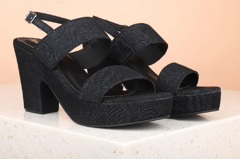 Elegant sandals for women with high heels and lace-up design for formal events-Women Black Solid Platform Heels