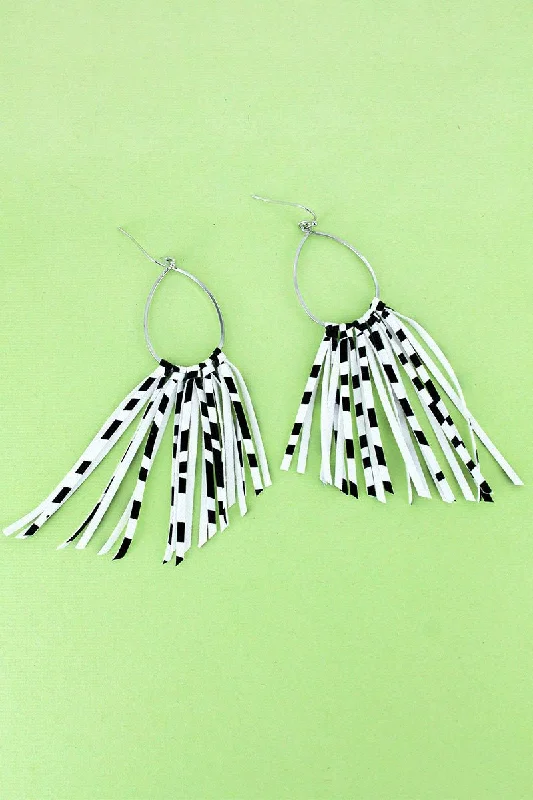 Drop Earrings with Wave Designs -SALE! Silvertone and Zebra Fringe Earrings