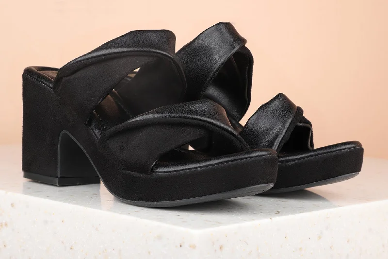 Comfortable sandals for women with adjustable Velcro straps for a perfect fit-Women Black Solid Platform Heels