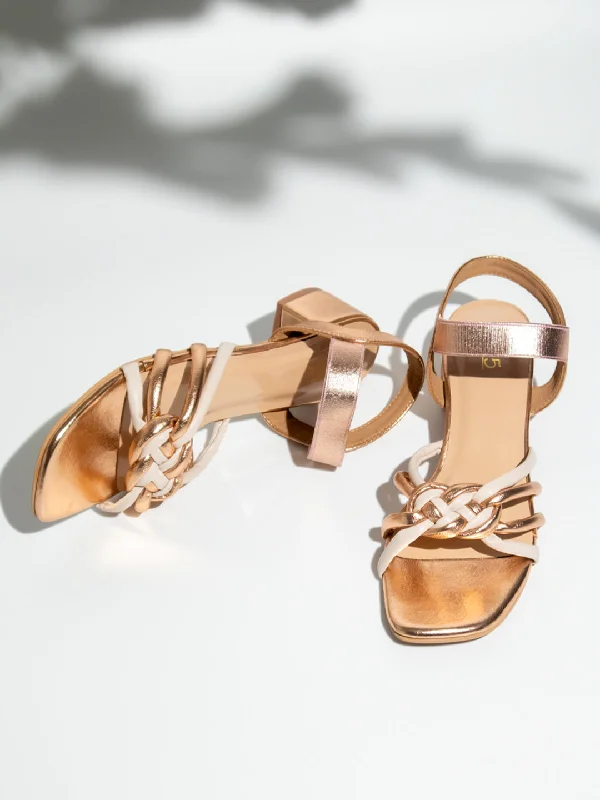 Elegant sandals for women with decorative buckle and strappy design for chic look-Women Rose Gold & Cream Colorblocked Block Heels