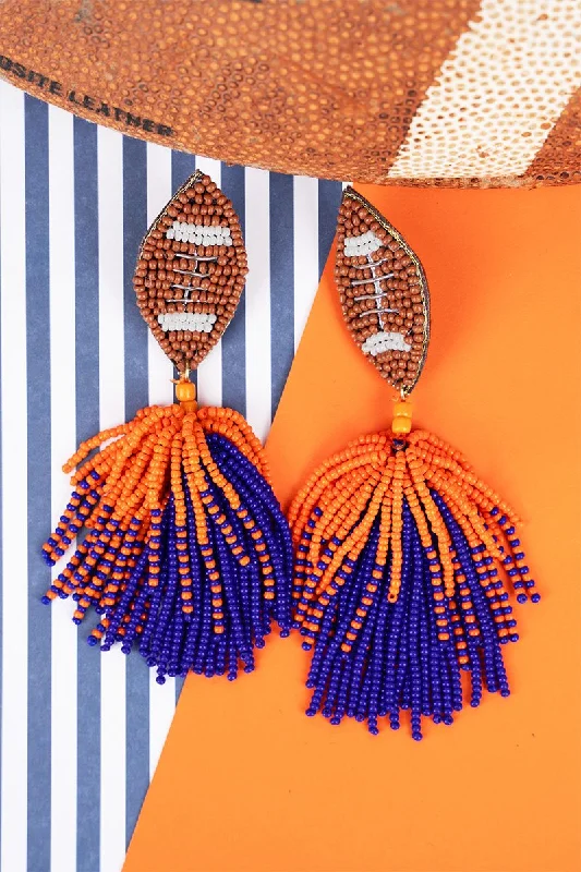 Drop Earrings for Concert Look -Score The Win Orange and Blue Seed Bead Earrings