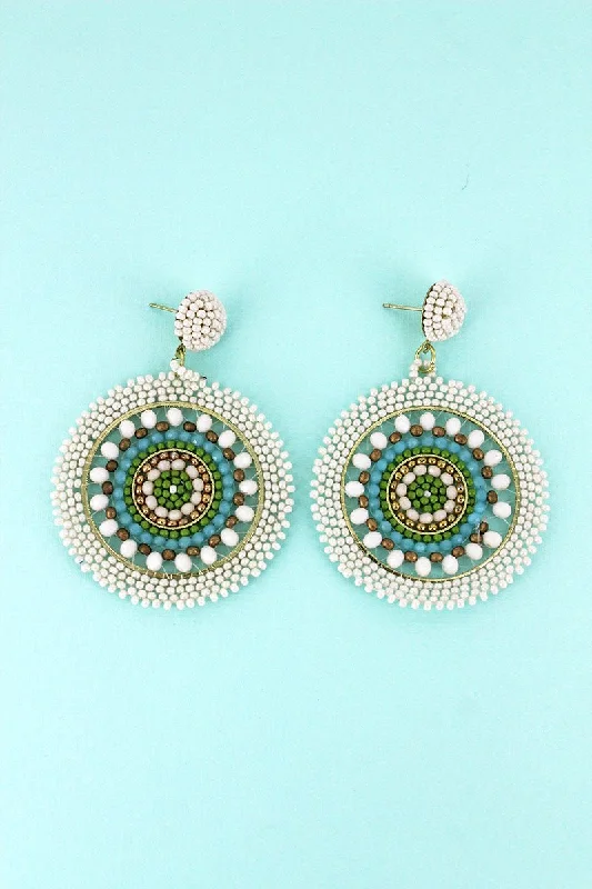 Drop Earrings for Gym Workout -SALE! Ivory Seed Bead Medallion Earrings